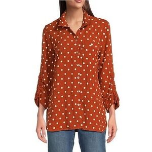 John Mark rust cream polka dot textured button down shirt tunic women's size 1X
